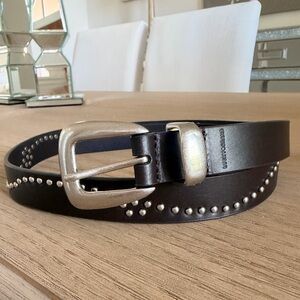 Lucky Brand Dark Brown Leather Studded Western 1" Belt w/ Silver Accents Size L